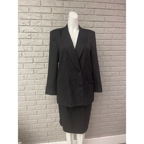 Liz Claiborne Petite Black Double Breasted Skirt Suit Set Size 10P - Picture 1 of 15